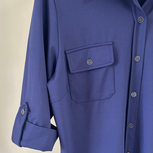 J.McLaughlin Monroe 3/4 Sleeve Navy Blue Button-Down Shirt - Picture 5 of 8